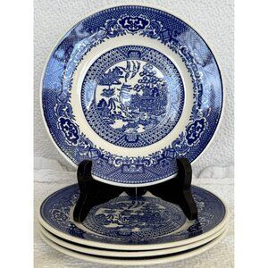 Vintage Willow Ware By Royal China Bread Plates Underglaze Blue Mark Set Of 4